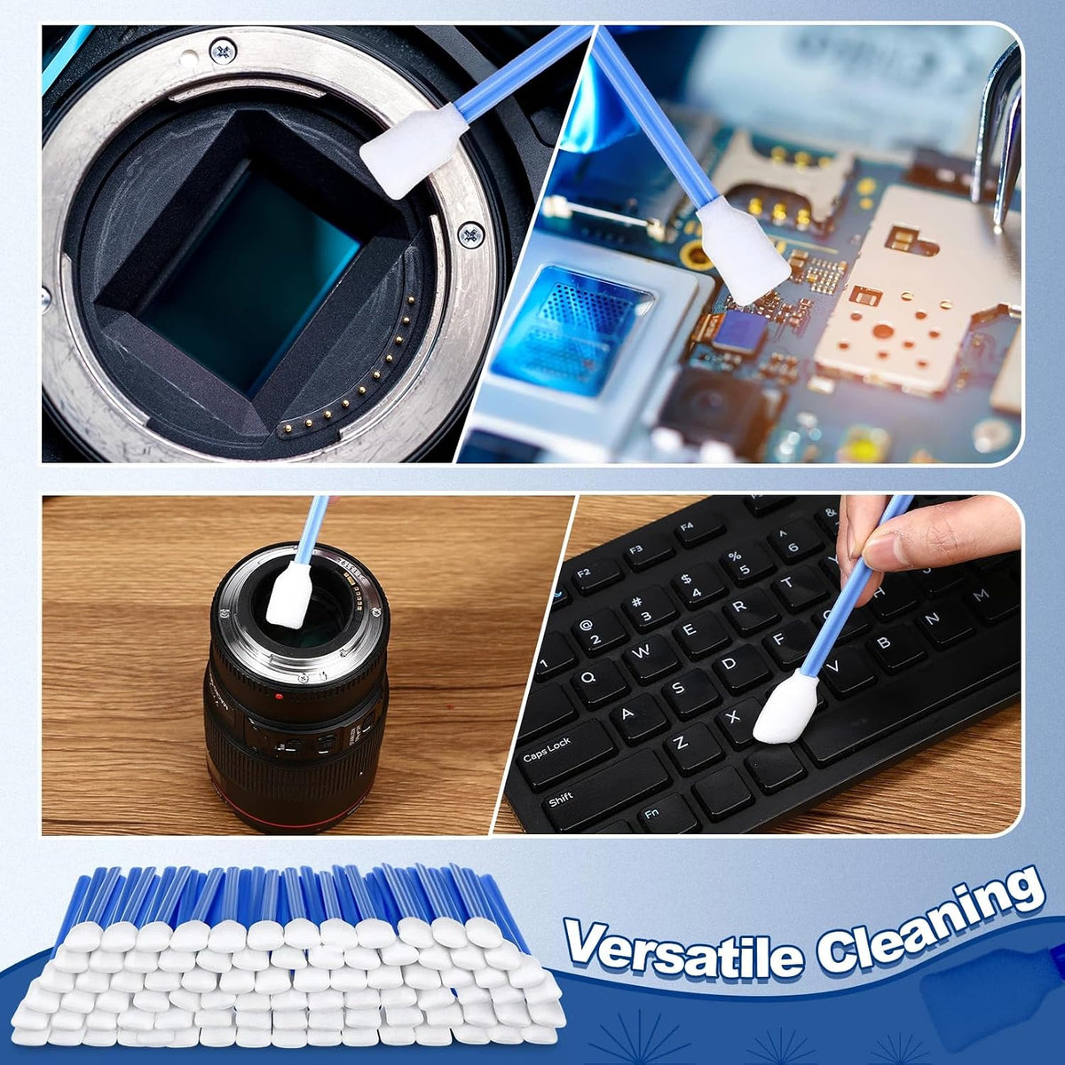 Dunzy 300 Pcs Foam Cleaning Swabs, Blue Rectangle Sponge Tips for Printers