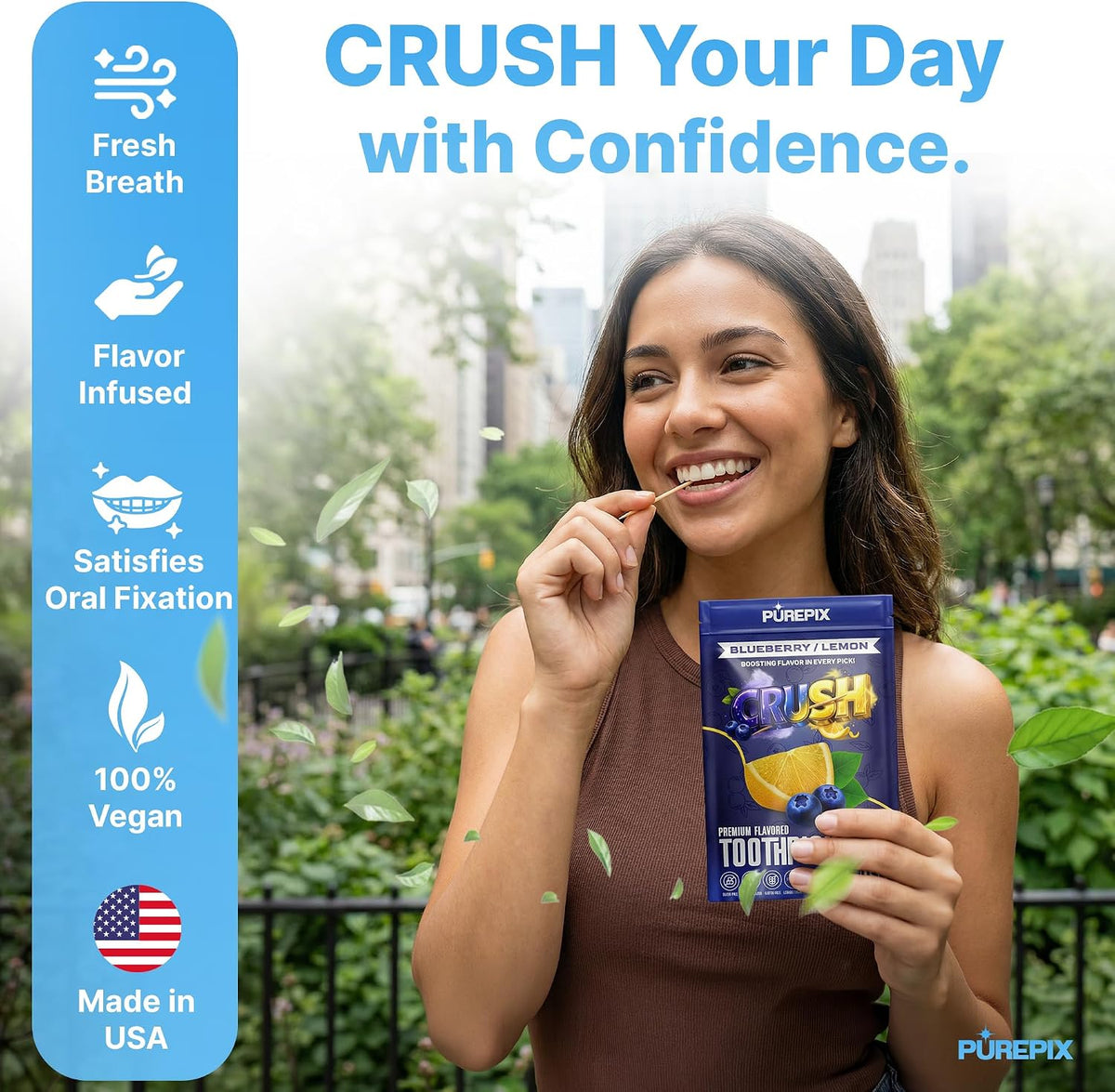 PurePix Crush Root Beer Flavored Toothpicks Quit Smoking Support, Thick Birchwood Infused Sticks, 40 Count Pouch, Long-Lasting Taste, Nicotine Free, Quit Smoking Gift, Vegan Gluten-Free, Made in USA
