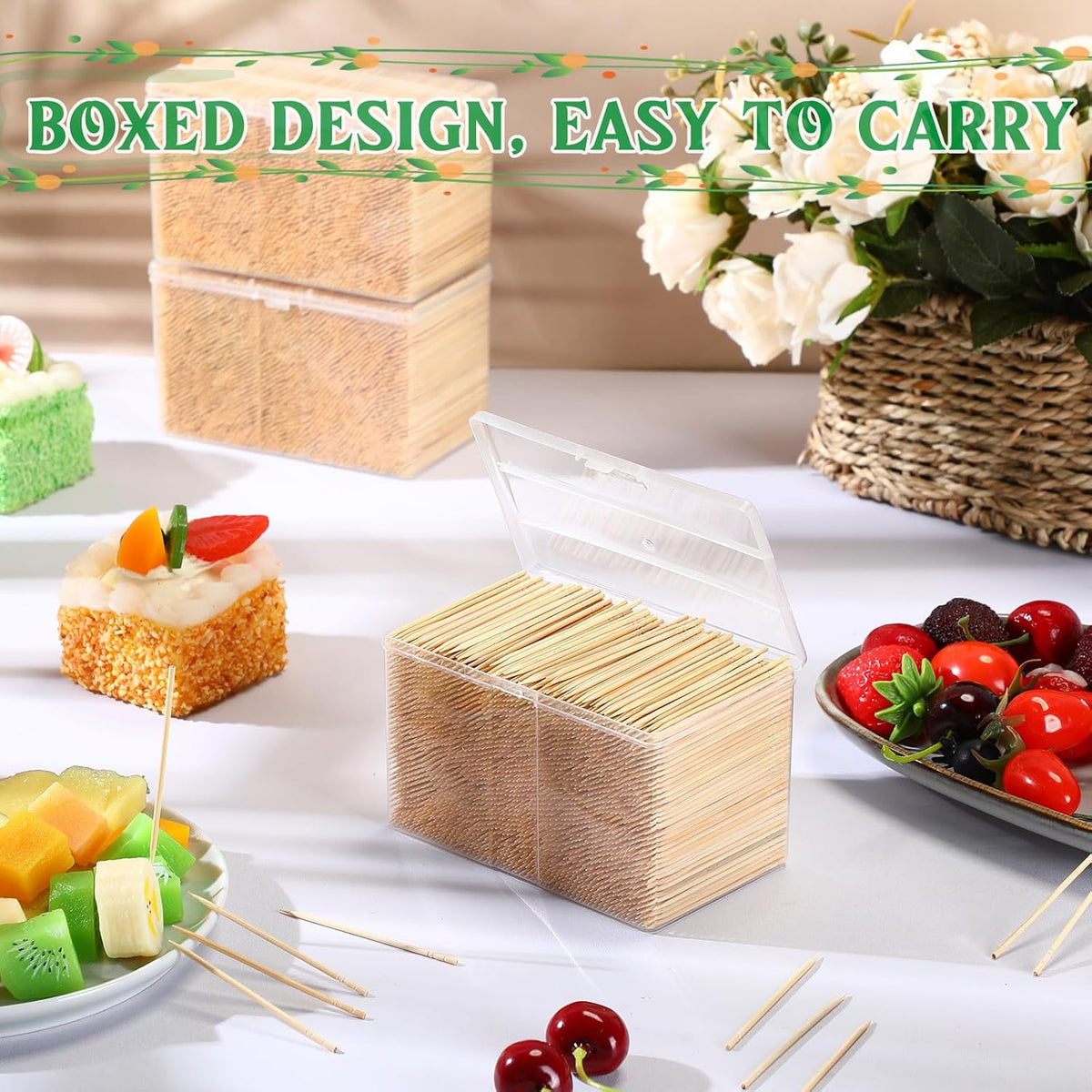Jerify 15000 Pcs Bamboo Round Toothpicks Bulk, Wooden with Clear Box