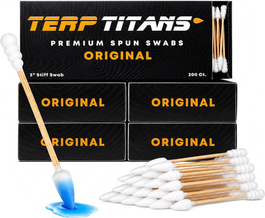 TerpTitans Original – Bamboo Cotton Swabs | Dual-Tip: Spiral for Maximum Absorption & Fine Point for Pinpoint Precision | Extra Strong, Lint-Free | 200ct Box