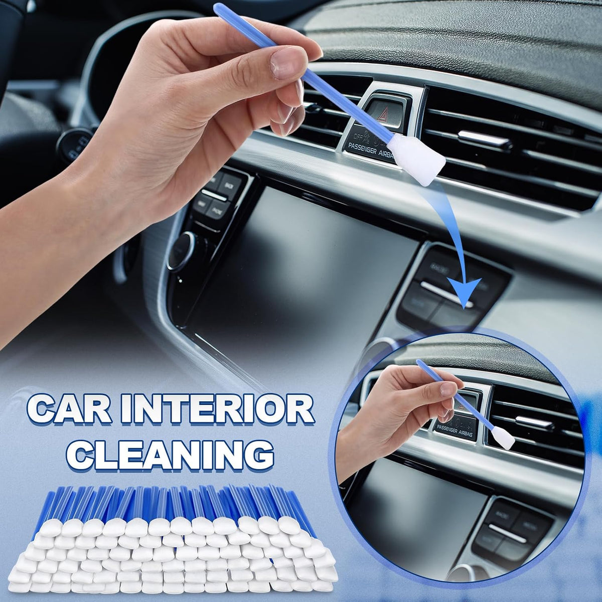 Dunzy 300 Pcs Foam Cleaning Swabs, Blue Rectangle Sponge Tips for Printers