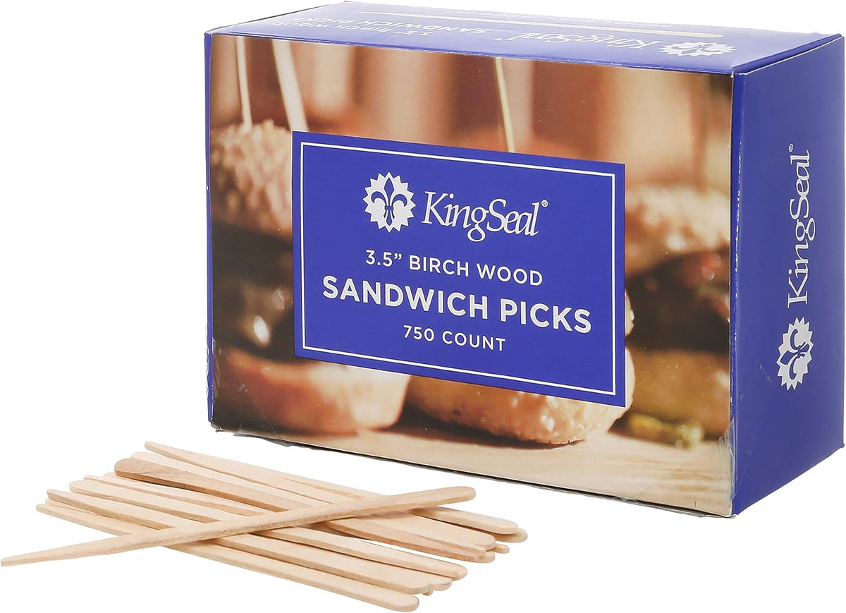 3000 Count | KingSeal Natural Birch Wood Sandwich Picks, Appetizer Picks, Salon Waxing Sticks, 3.5 Inch Length, Plain, Eco-Friendly - 4 Packs x 750