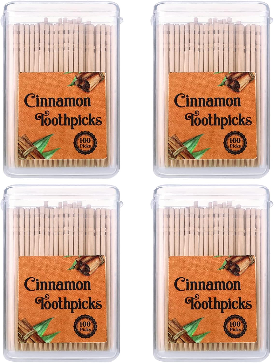 Mumufy 400 Pcs Cinnamon Toothpicks, 4 Clear Plastic Boxes