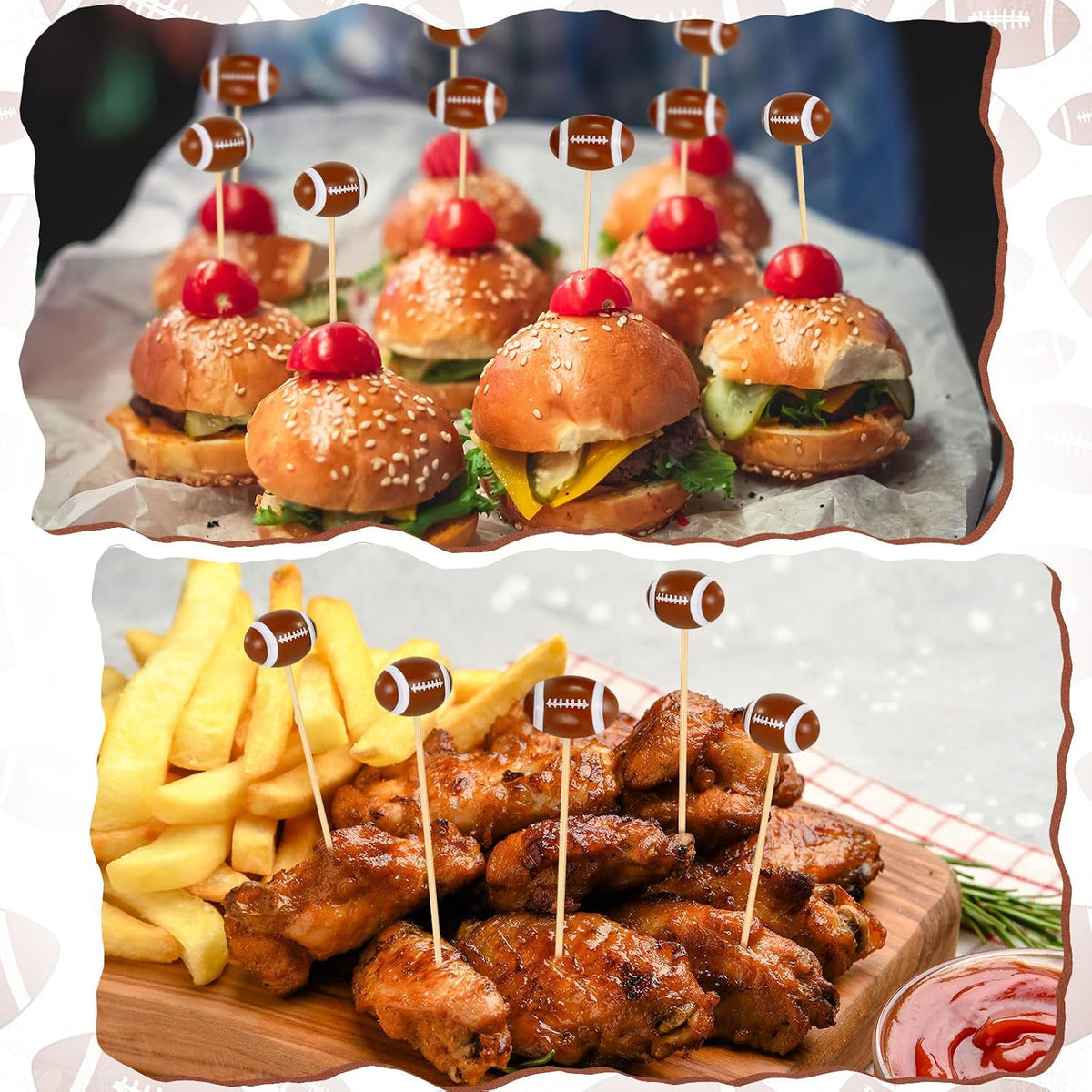 50 Pcs Football Toothpicks, 4.72 Inch Football Cocktail Picks for Appetizers, Long Bamboo Toothpicks, Decorative Toothpicks Skewers for Holiday Birthday Party Decorations (Football 3D)