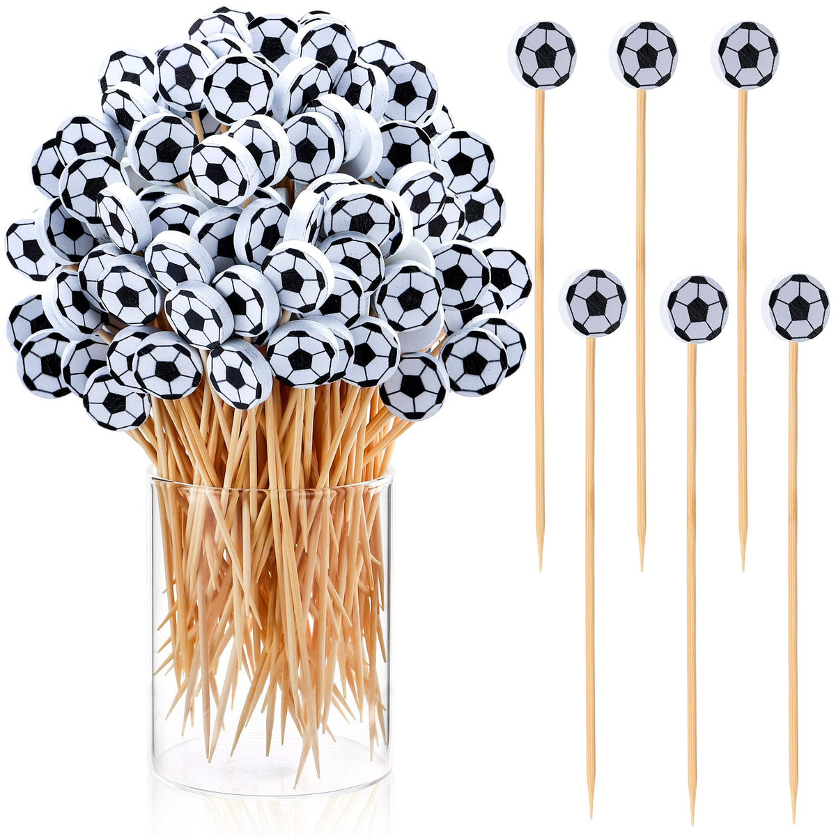 50 Pcs Football Toothpicks, 4.72 Inch Football Cocktail Picks for Appetizers, Long Bamboo Toothpicks, Decorative Toothpicks Skewers for Holiday Birthday Party Decorations (Football 3D)