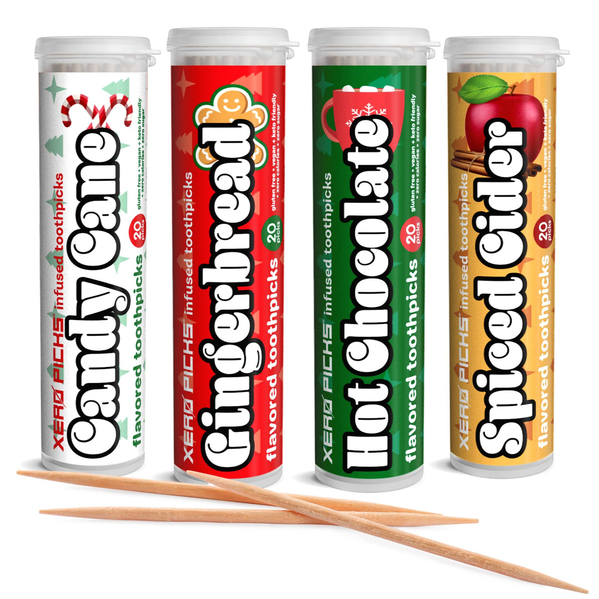 Xero Picks Candies - Infused Flavored Toothpicks (Candies Variety, 5 Pack - 100 Picks) Bubblegum, Pina Colada, Orange Creamsicle, Cotton Candy, Snow Cone and Candy Cane
