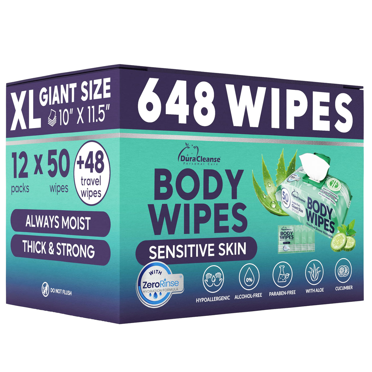 XL Body Wipes for Adults Bathing No Rinse - Shower Wipes & Bath - 50 Ct + 4