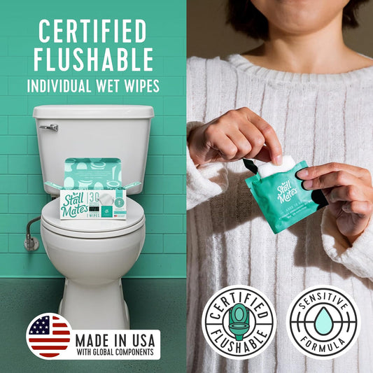 Stall Mates Flushable Wipes, Individually Wrapped, Unscented, 30 Count