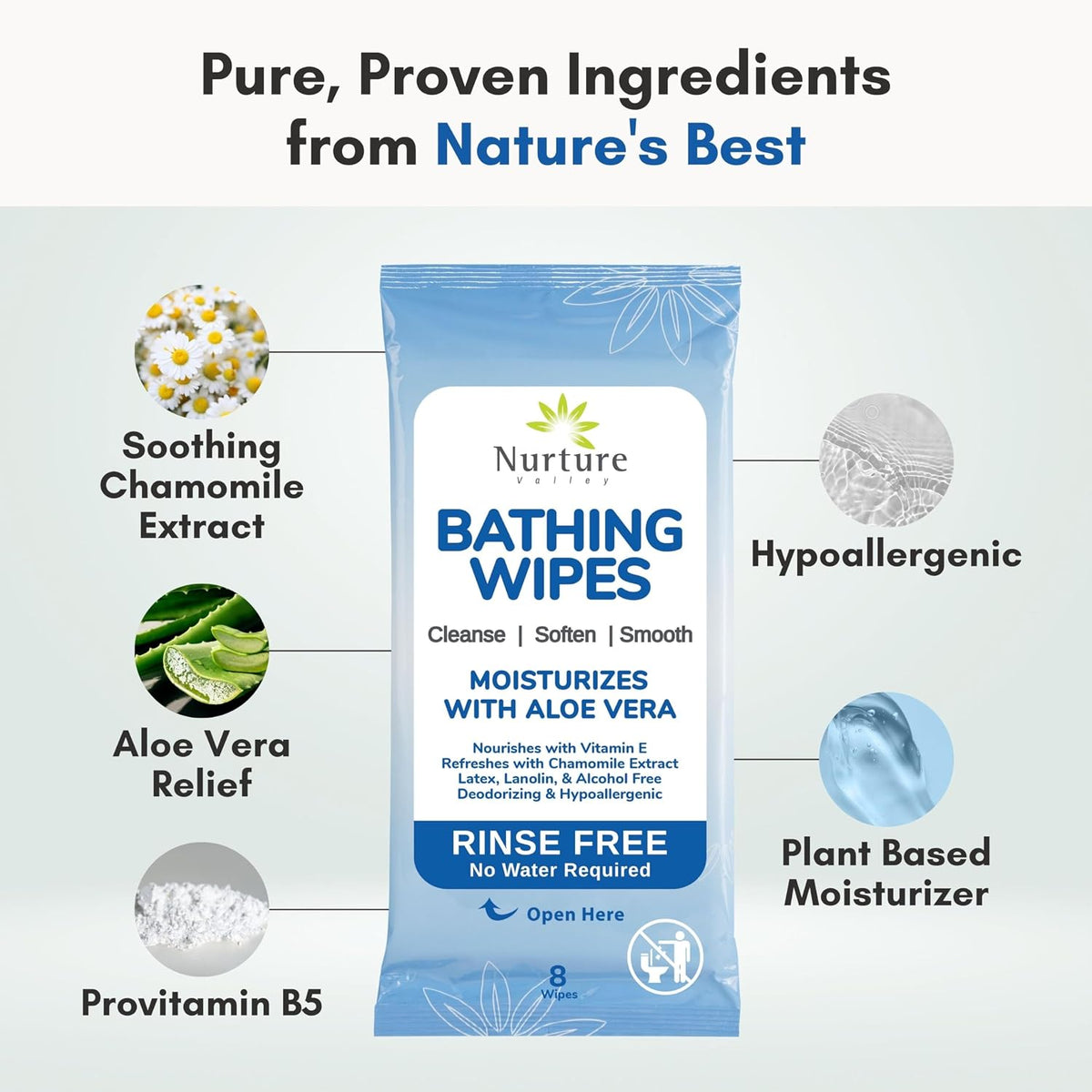Nurture Rinse Free Bathing Disposable Adult w/Aloe Waterless Care -48 Wipes