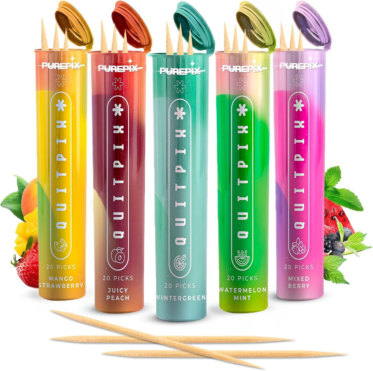 PurePix QuitPix Wintergreen Flavored Toothpicks, 3-Pack, 60 Count