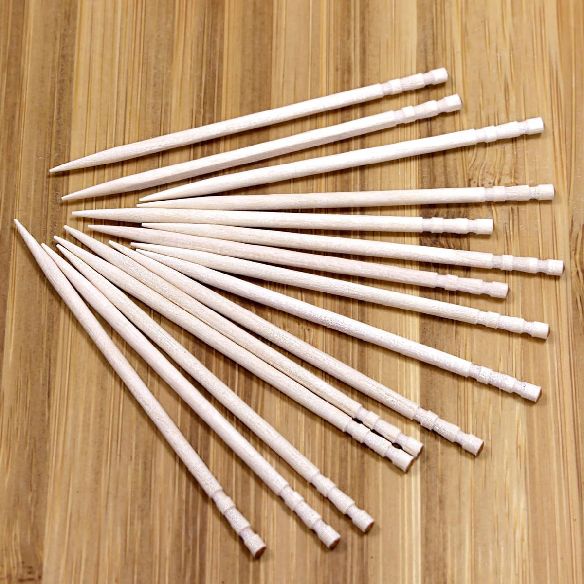 BambooMN Premium Wooden Round Toothpicks with Storage Holder for Food or Cleaning Your Teeth, 3 Packs of 300 Pieces, Party Supplies
