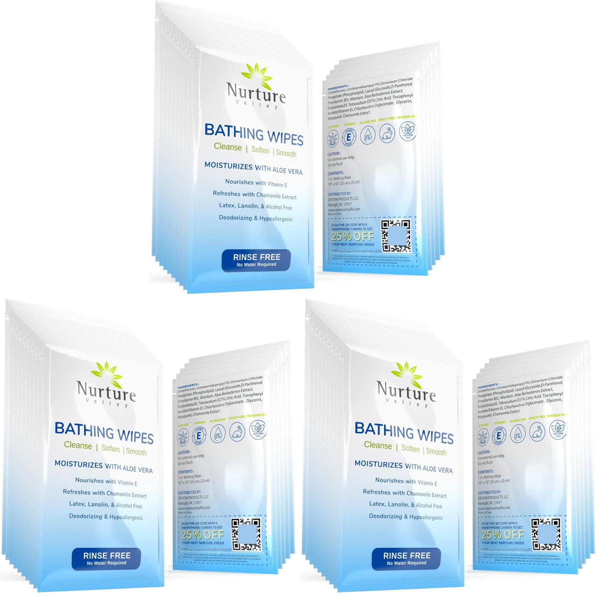 Nurture Rinse Free Bathing Disposable Adult w/Aloe Waterless Care -48 Wipes