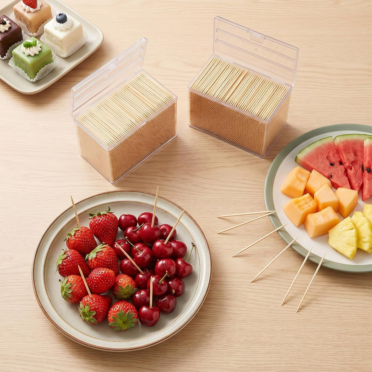 4 boxes 14400pcs Double Sided Bamboo Wooden Toothpicks with Storage Box