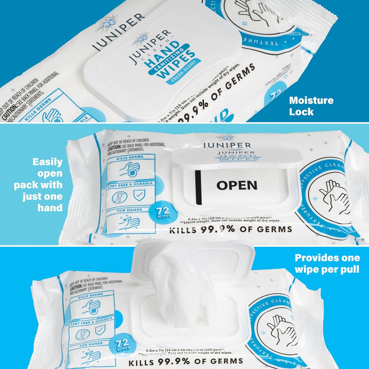 Juniper CLEAN Hand Sanitizing Wipes, 432 Count Soft Flow (Pack of 6)