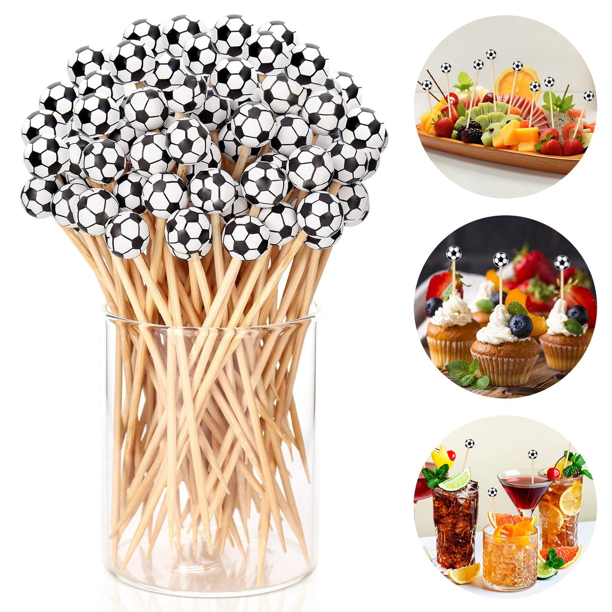 50 Pcs Football Toothpicks, 4.72 Inch Football Cocktail Picks for Appetizers, Long Bamboo Toothpicks, Decorative Toothpicks Skewers for Holiday Birthday Party Decorations (Football 3D)