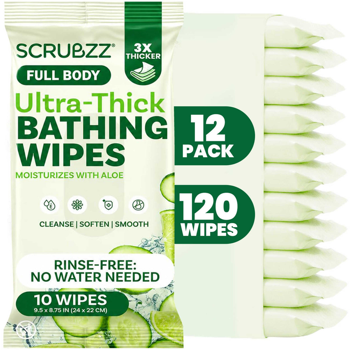 Extra Large Body Wipes for Adults Bathing No Rinse - 80 Ultra Thick Disposable Shower Wipes for Men, Women & Elderly - Great for Gym, Camping, Post Surgery