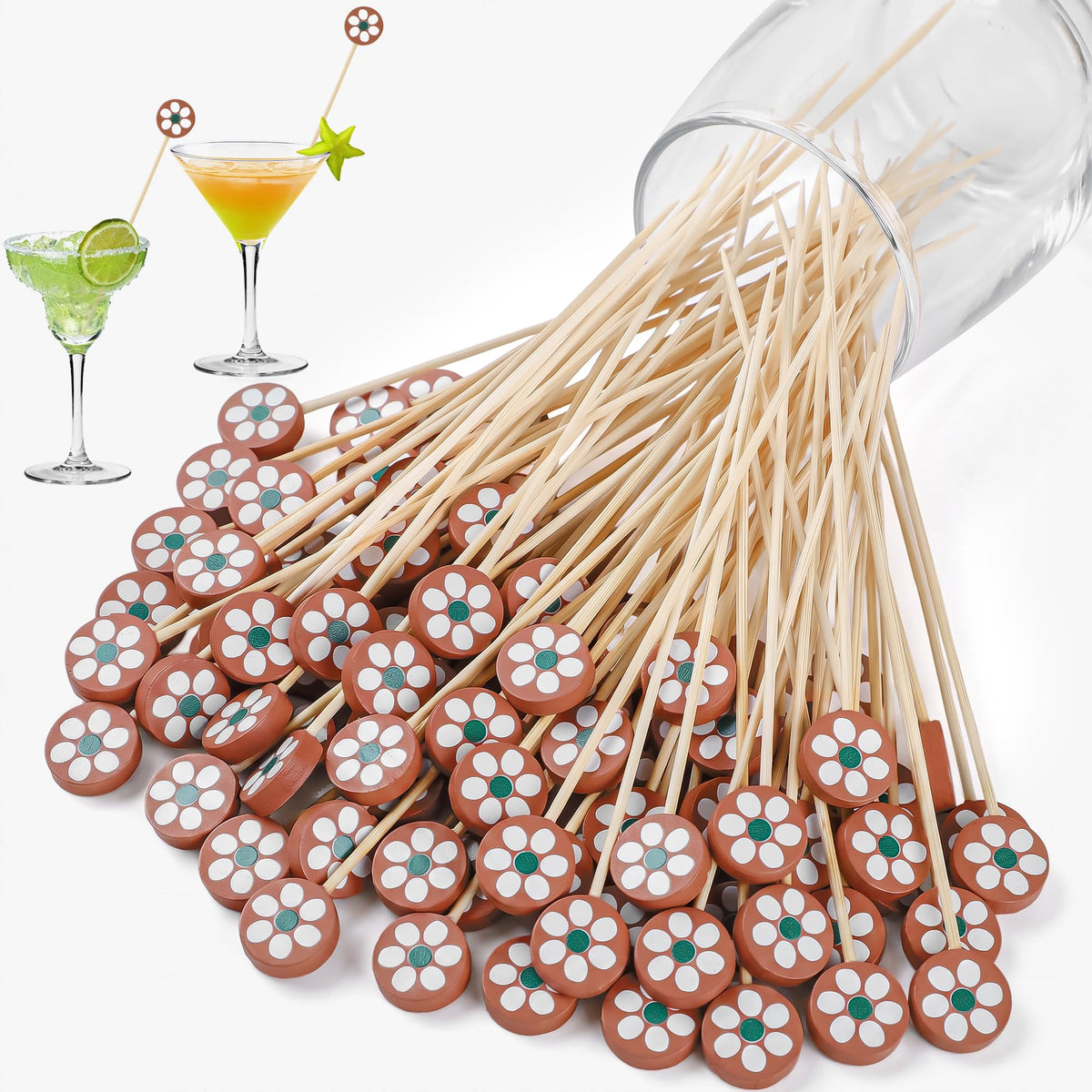 Aodaer 200 Pieces Oktoberfest Wooden Cocktail Picks Appetizer Fruits Bamboo Toothpicks Decorative Cocktail Sticks with Bavarian Flag for Fruits Dessert Appetizer Party Supplies