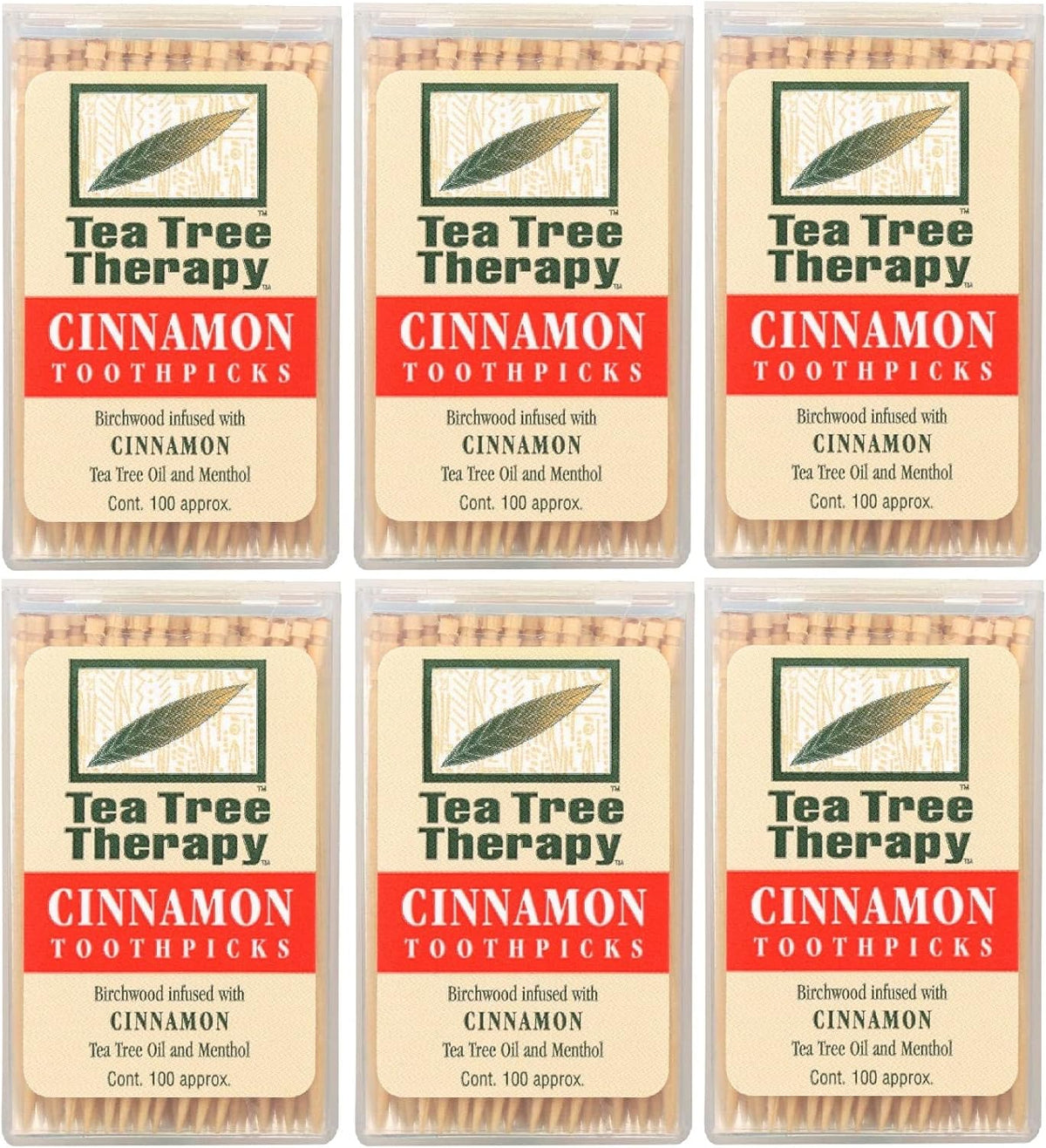 Tea Tree Therapy Cinnamon Toothpicks (6x100 CT) - Pack of 6, 600 Count (Pack of 6)