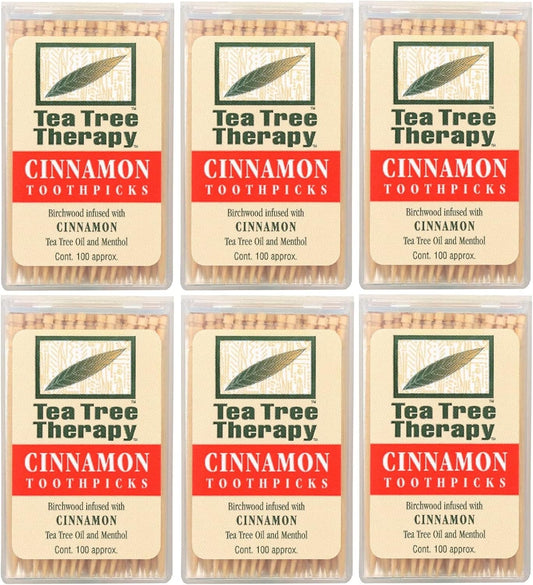 Tea Tree Therapy Cinnamon Toothpicks (6x100 CT) - Pack of 6, 600 Count (Pack of 6)