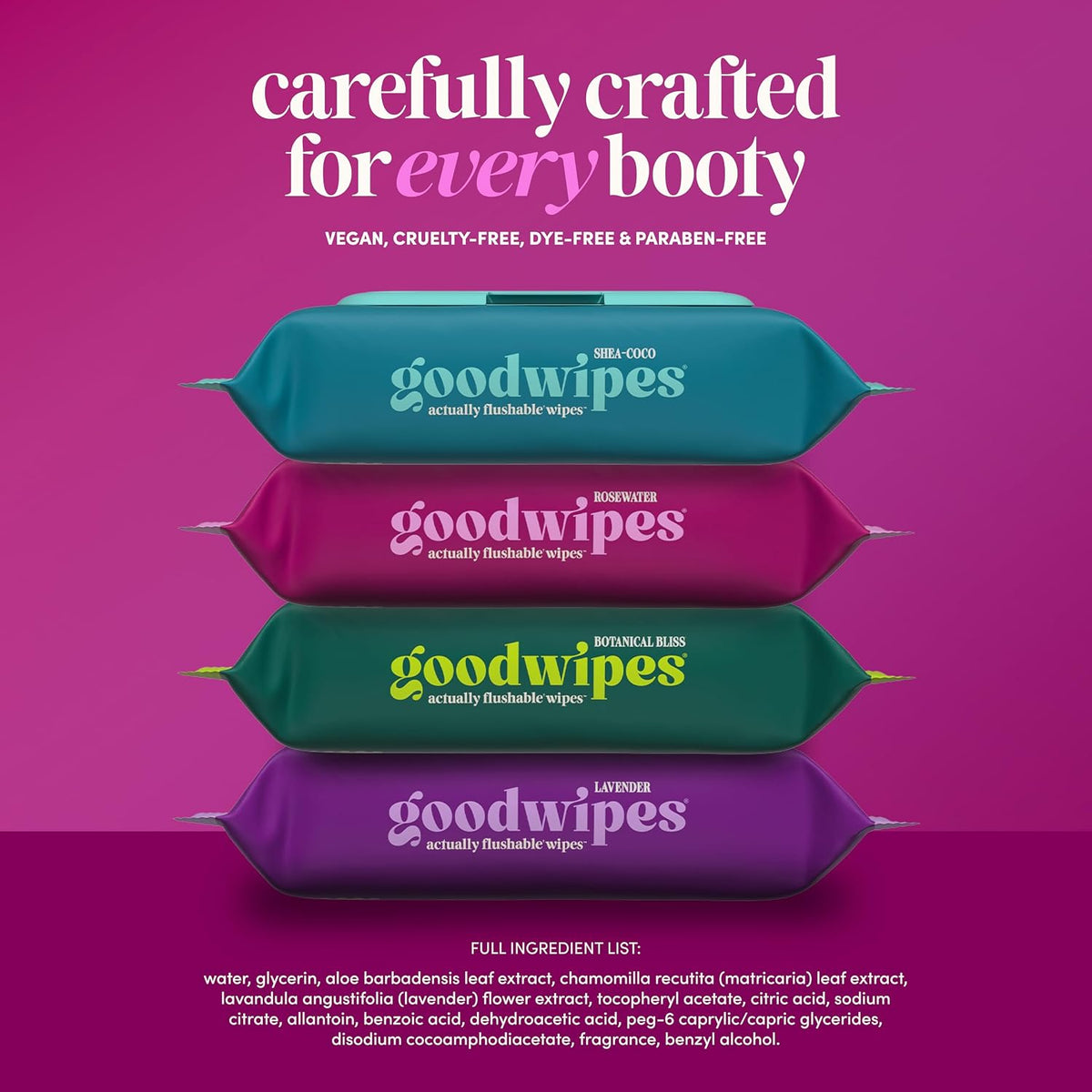 goodwipes Flushable Wipes - Rosewater, 318 Wipes (6 Pack + 1 Travel Size)