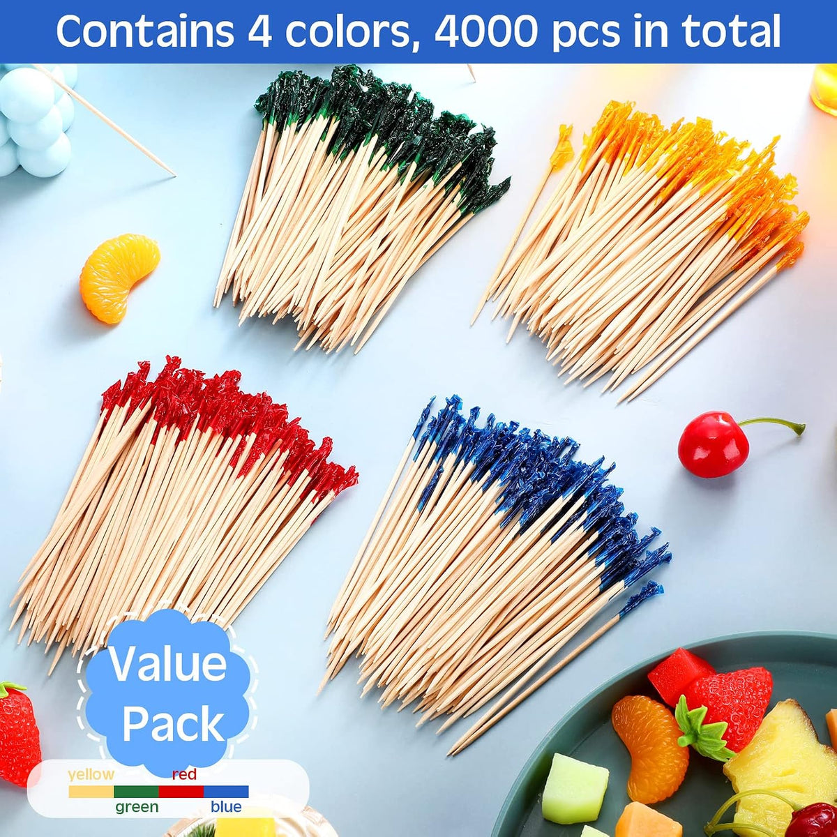 Handepo 4000 Pcs Cocktail Picks Sticks Frill Toothpicks, 4 Inch