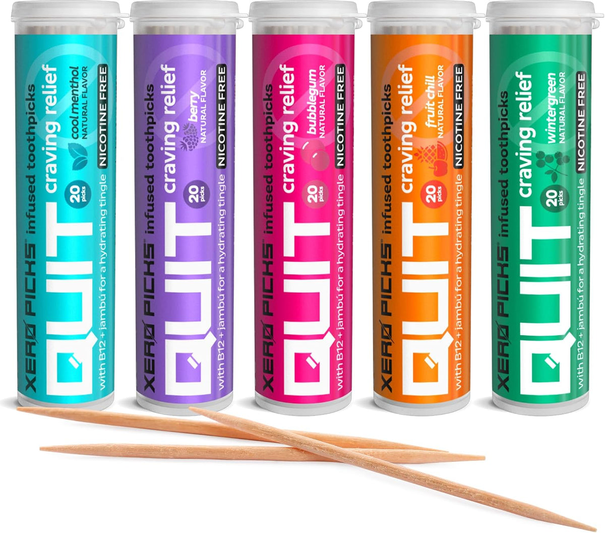 Xero Picks Infused Flavored Toothpicks to Help Quit Smoking - Nicotine Free (Variety Pack, 20 Count (Pack of 5)) Non-GMO Kosher Vegan