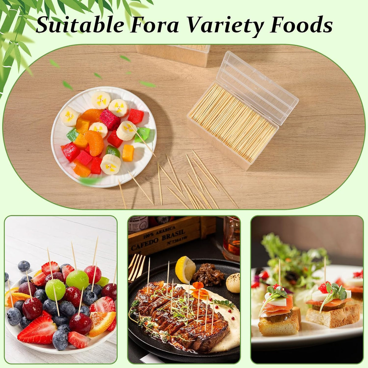 Kifmurase 21000 Pcs Bamboo Wooden toothpicks, Wood Round Double Sided Toothpicks with Clear Plastic Storage Box for Appetizers Food Barbecure Fruit Cocktail Teeth Cleaning Party