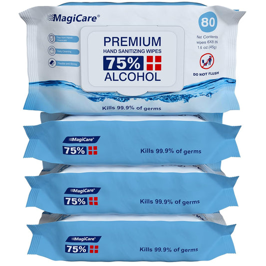 MagiCare 75% Large Alcohol Wipes (4-80ct pks, 320ct), Hand Sanitizer Wipes