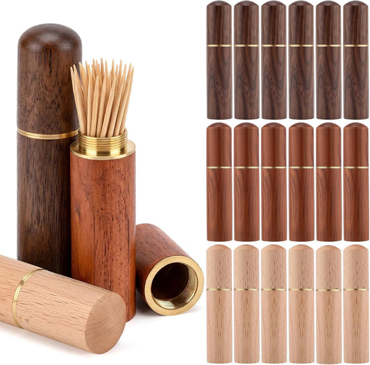 18 Pack Toothpick Holder Portable Wood, Mini Pocket Wooden Toothpick Holders, Portable Travel Tooth Pick Cases for Storage Toothpicks Needle Pill Bead Ear Pick Cotton Swab Women Men