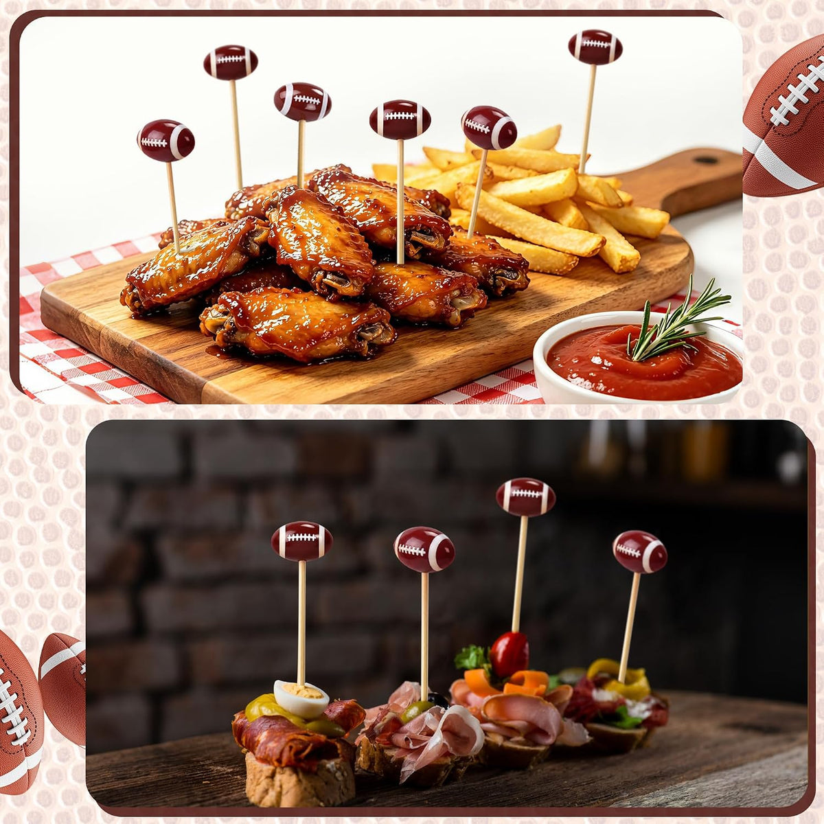 50 Pcs 3D Football Toothpicks 4.7 Inch Decorative Cocktail Picks