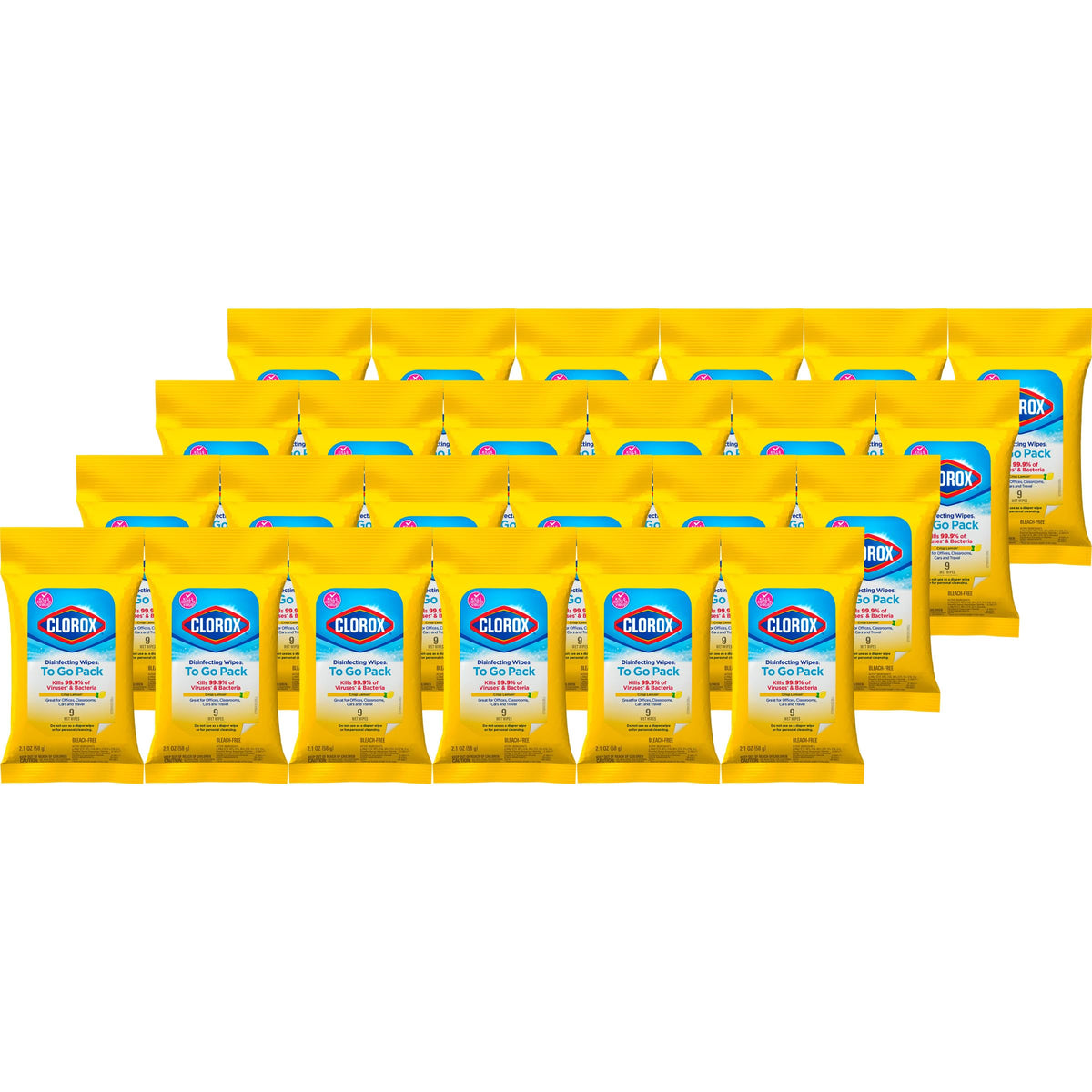 Clorox Disinfecting Wipes To Go Pack, Bleach Free, Fresh Scent, 9 Count, Pack of 24 (Pack May Vary)