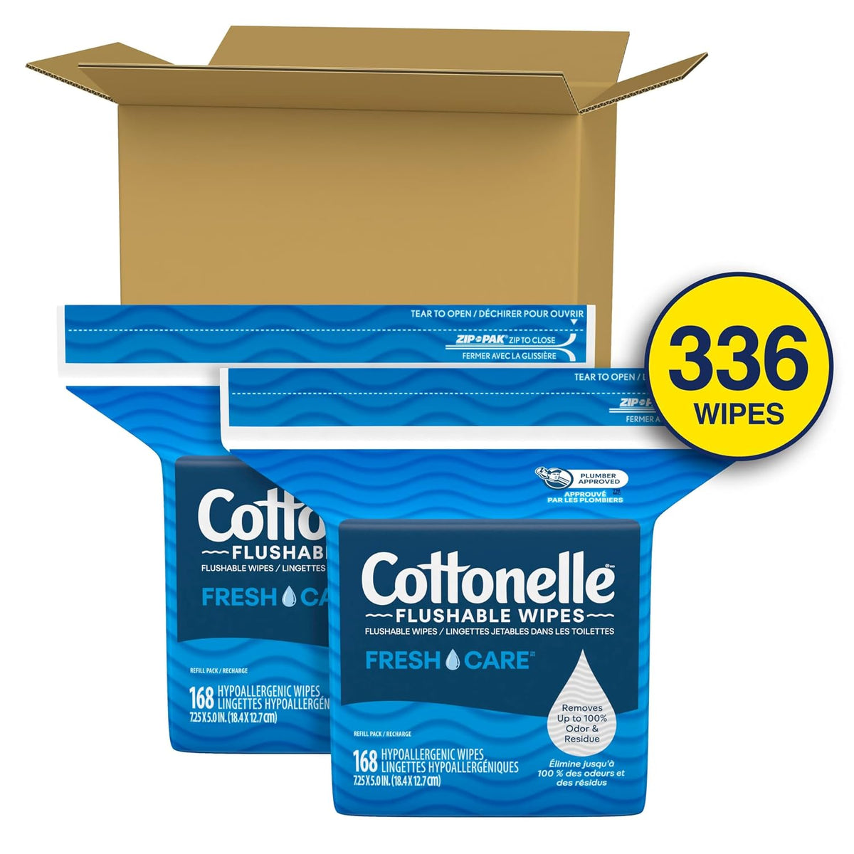 Cottonelle Fresh Care Flushable Wipes, 2 Packs, 168 Wipes per Pack