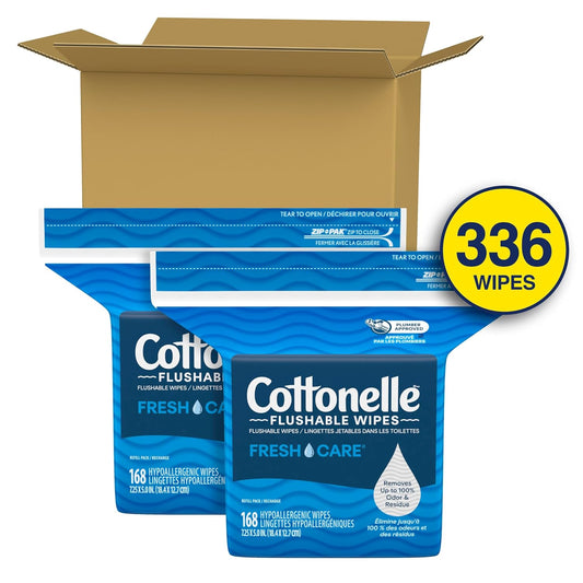 Cottonelle Fresh Care Flushable Wipes, 2 Packs, 168 Wipes per Pack