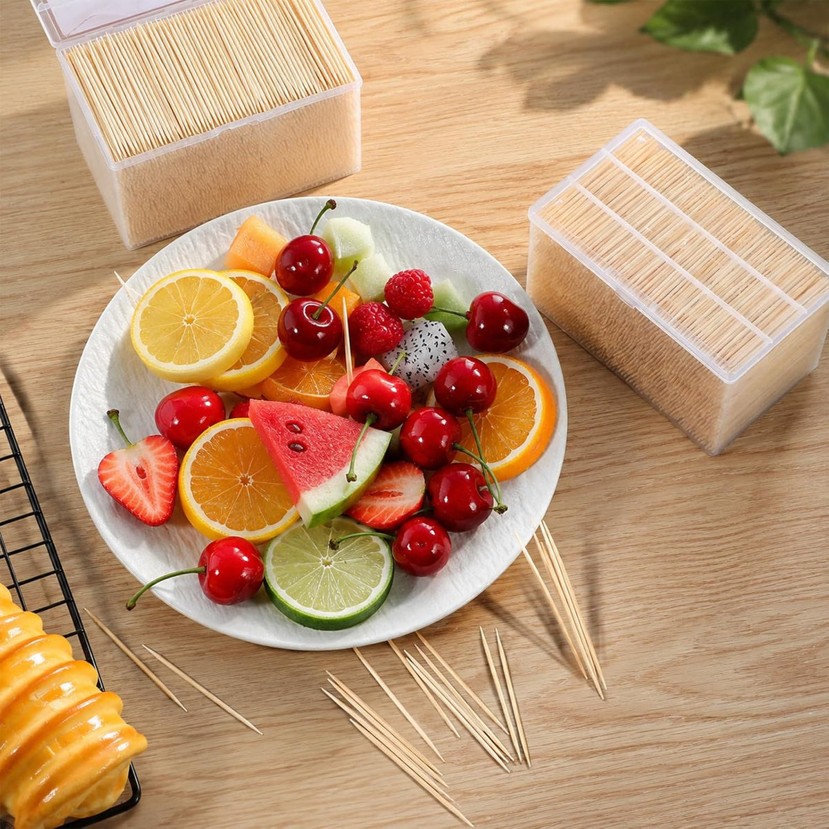 28800 Pcs Bamboo Toothpicks Bulk, Round Double-Sided Toothpicks with Box