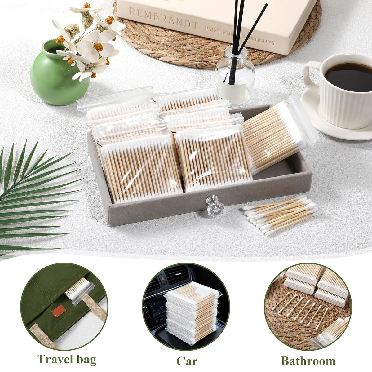 SHENLIU Bamboo Cotton Swabs 6000 Count, Natural Organic Cotton Buds for Ear