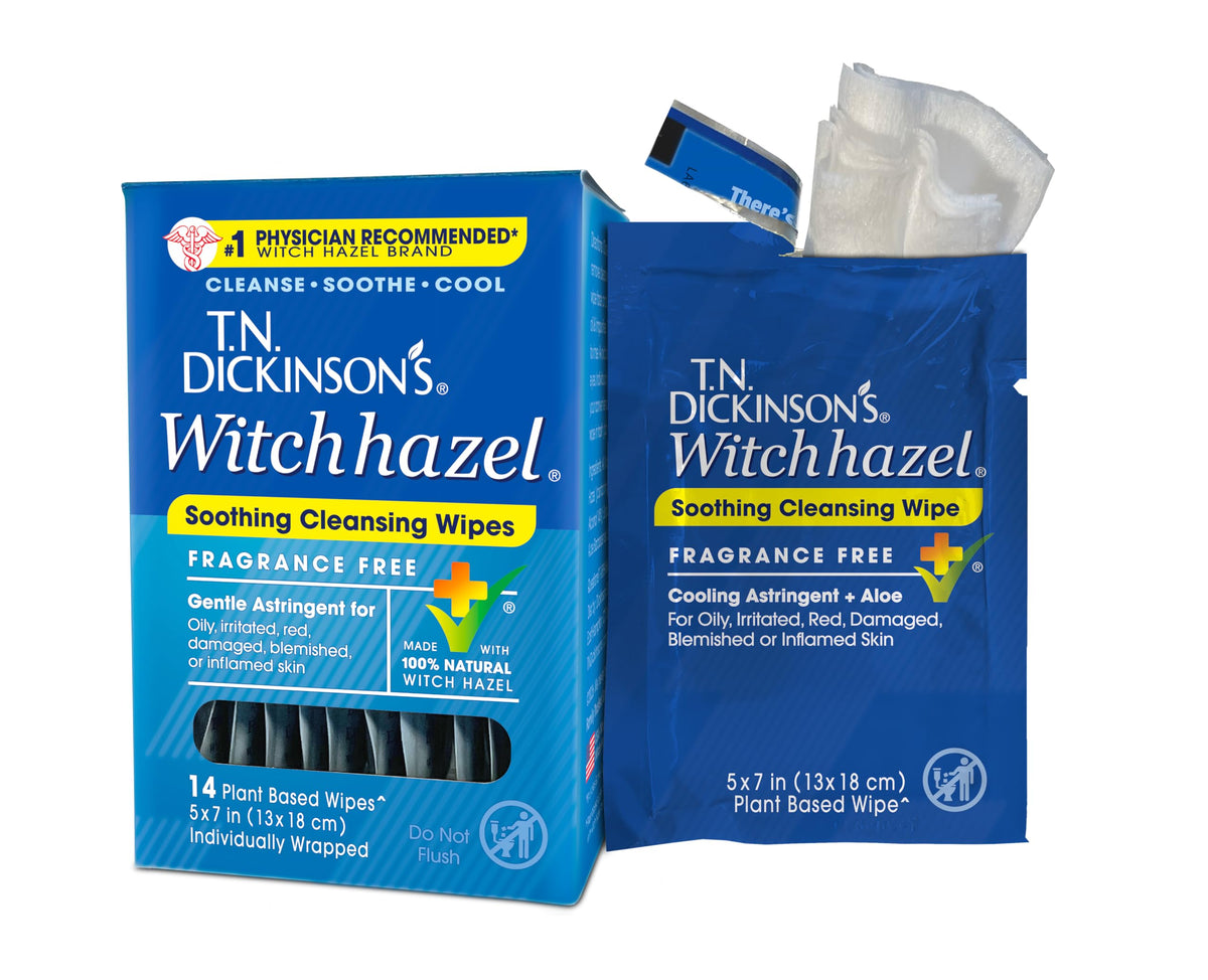 T.N. Dickinson's Witch Hazel Cleansing Cloths | 4 Pack | 25 Ct Each