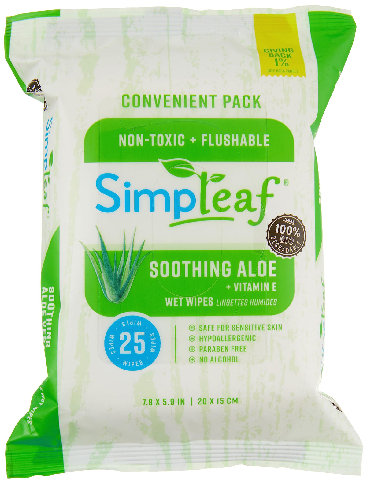 Simpleaf Flushable Wet Wipes Aloe Vera | Plastic Free, Paraben & Alcohol Free | Hypoallergenic & Safe for Sensitive Skin | Soothing Aloe Formula | Adult Toilet Wipes (6 x 50 Count Pack) 300 Count