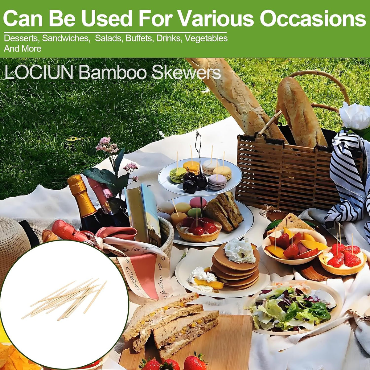 4-Inch Natural Bamboo Toothpicks & Skewers 1250-Count | Extra-Long Wooden Picks for Appetizers, Charcuterie Boards, BBQ, Cocktails, Fruit Kabobs, DIY Crafting