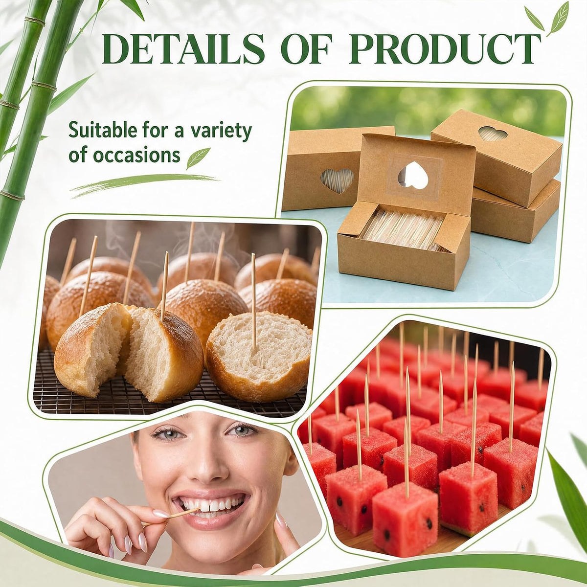 4000 Pcs Individually Wrapped Wooden Toothpicks Bulk 2.5"