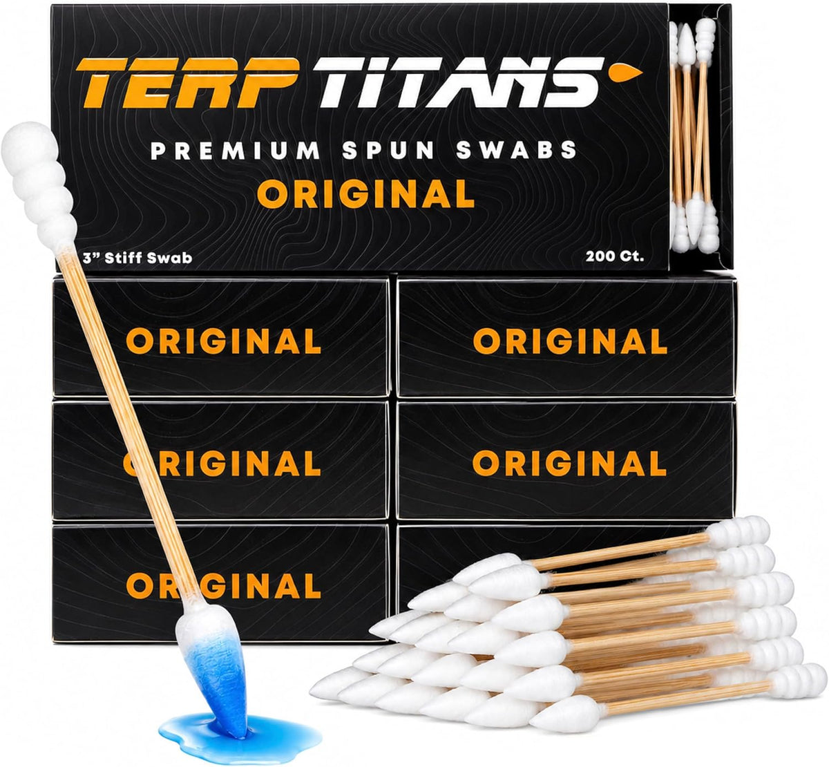 TerpTitans Original – Bamboo Cotton Swabs | Dual-Tip: Spiral for Maximum Absorption & Fine Point for Pinpoint Precision | Extra Strong, Lint-Free | 200ct Box