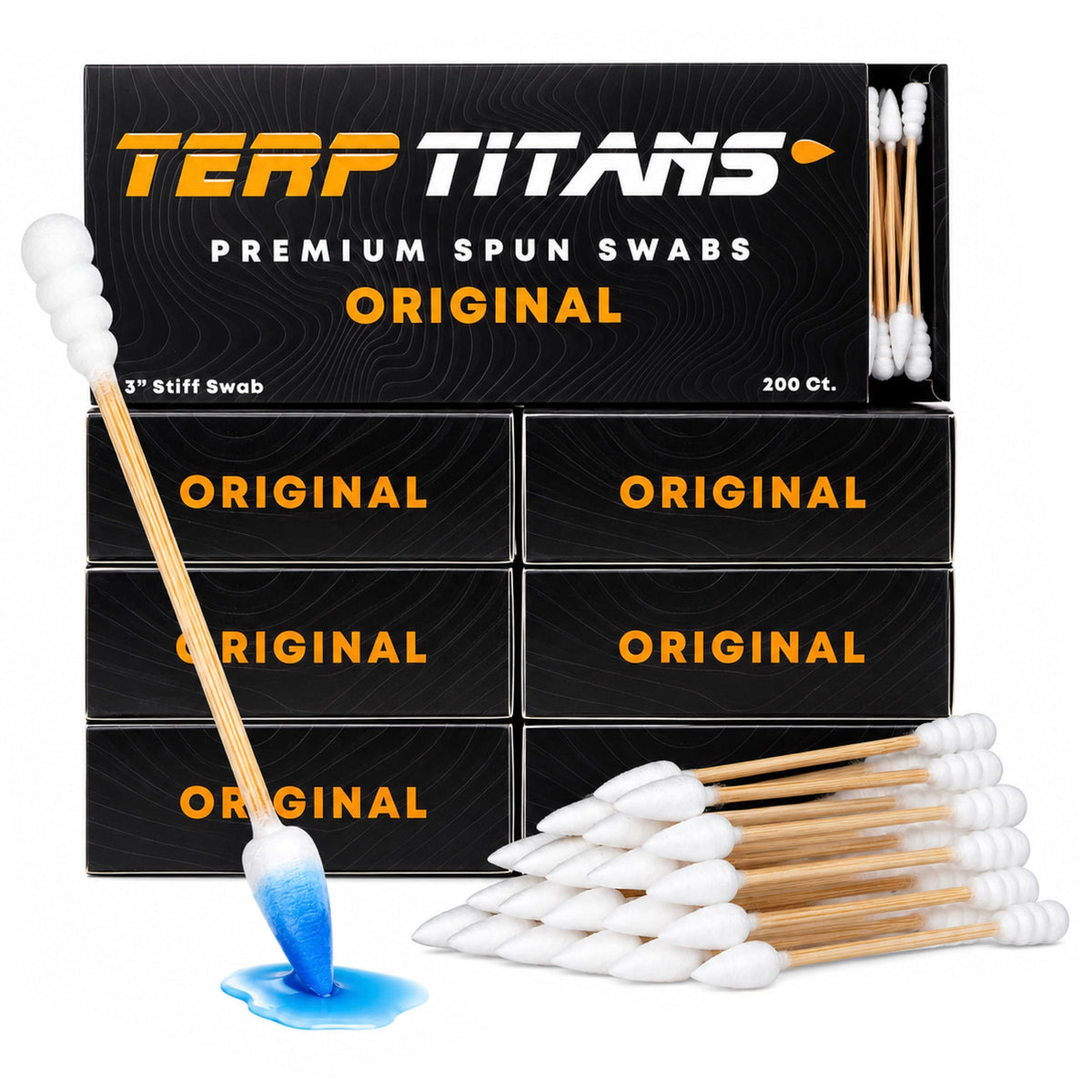 TerpTitans Original – Bamboo Cotton Swabs | Dual-Tip: Spiral for Maximum Absorption & Fine Point for Pinpoint Precision | Extra Strong, Lint-Free | 200ct Box