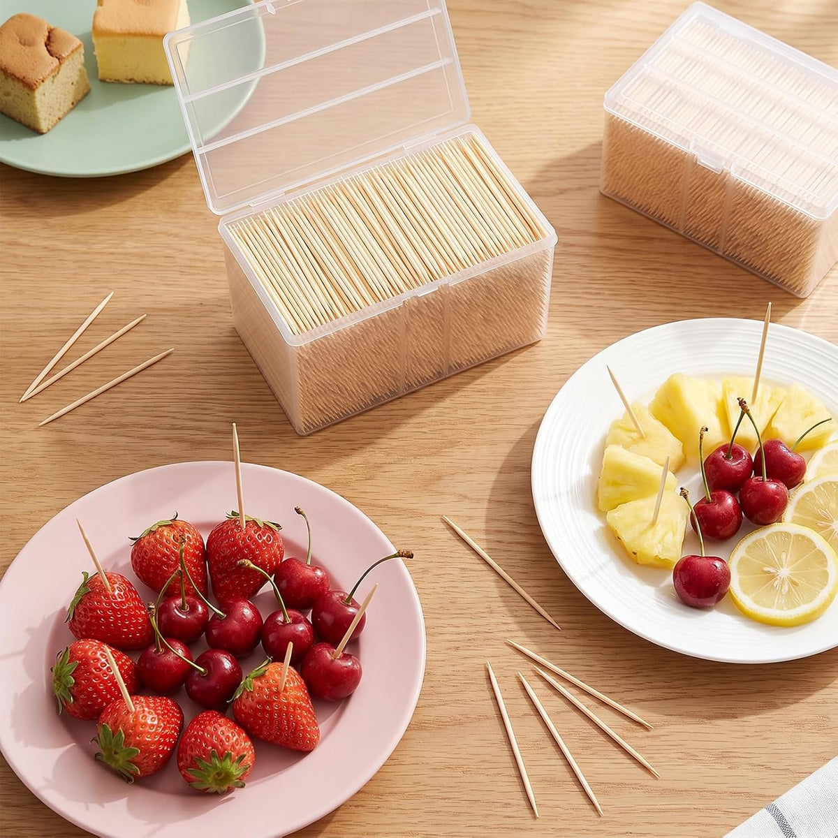 35000 Pcs Wooden Toothpicks Double Sided Round Bamboo with Storage Box