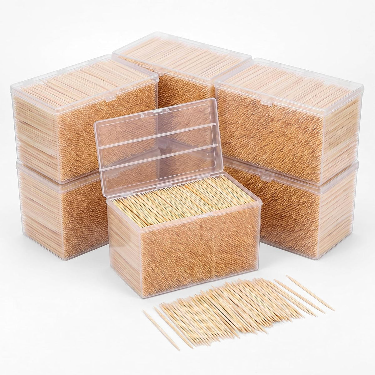 35000 Pcs Wooden Toothpicks Double Sided Round Bamboo with Storage Box