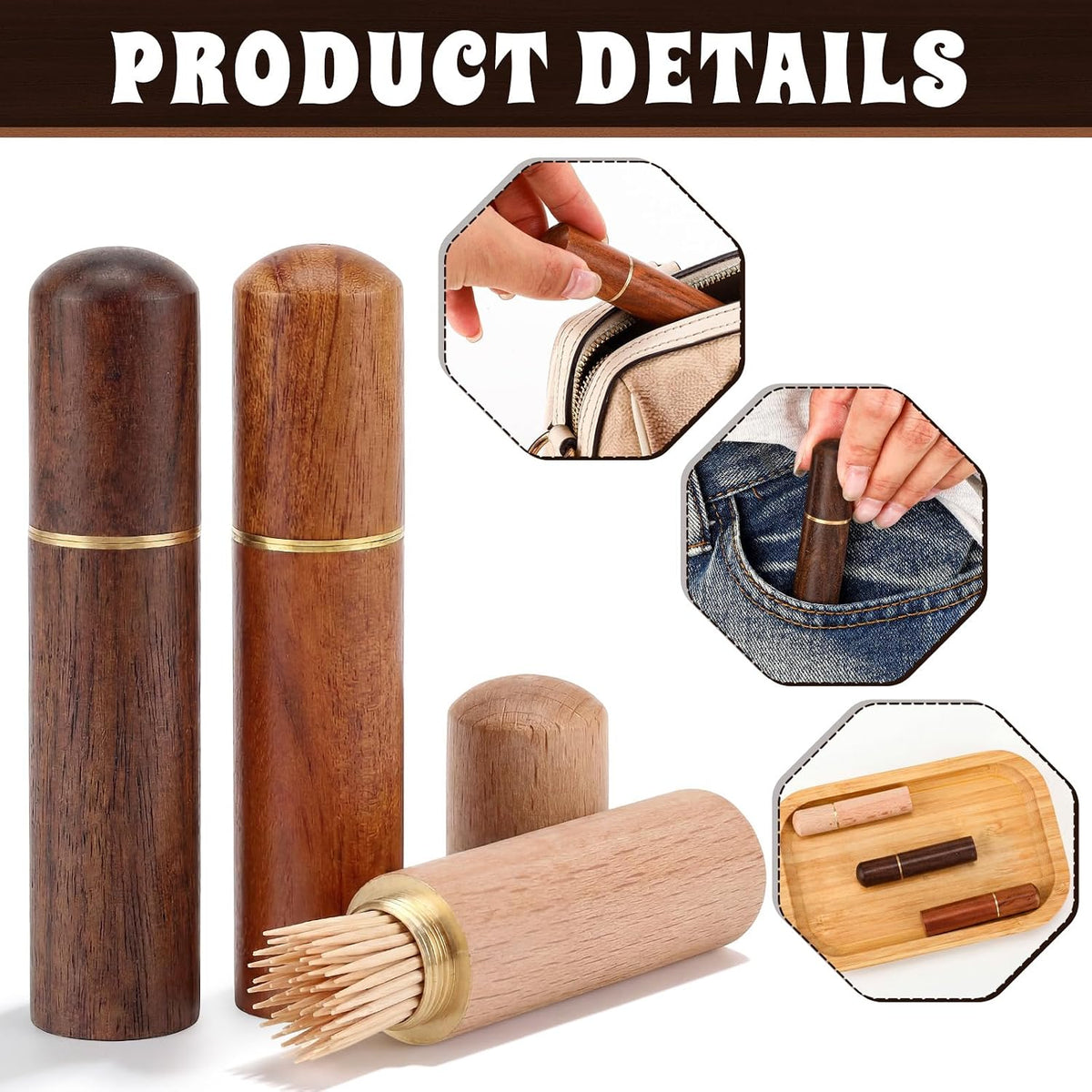 18 Pack Toothpick Holder Portable Wood, Mini Pocket Wooden Toothpick Holders, Portable Travel Tooth Pick Cases for Storage Toothpicks Needle Pill Bead Ear Pick Cotton Swab Women Men