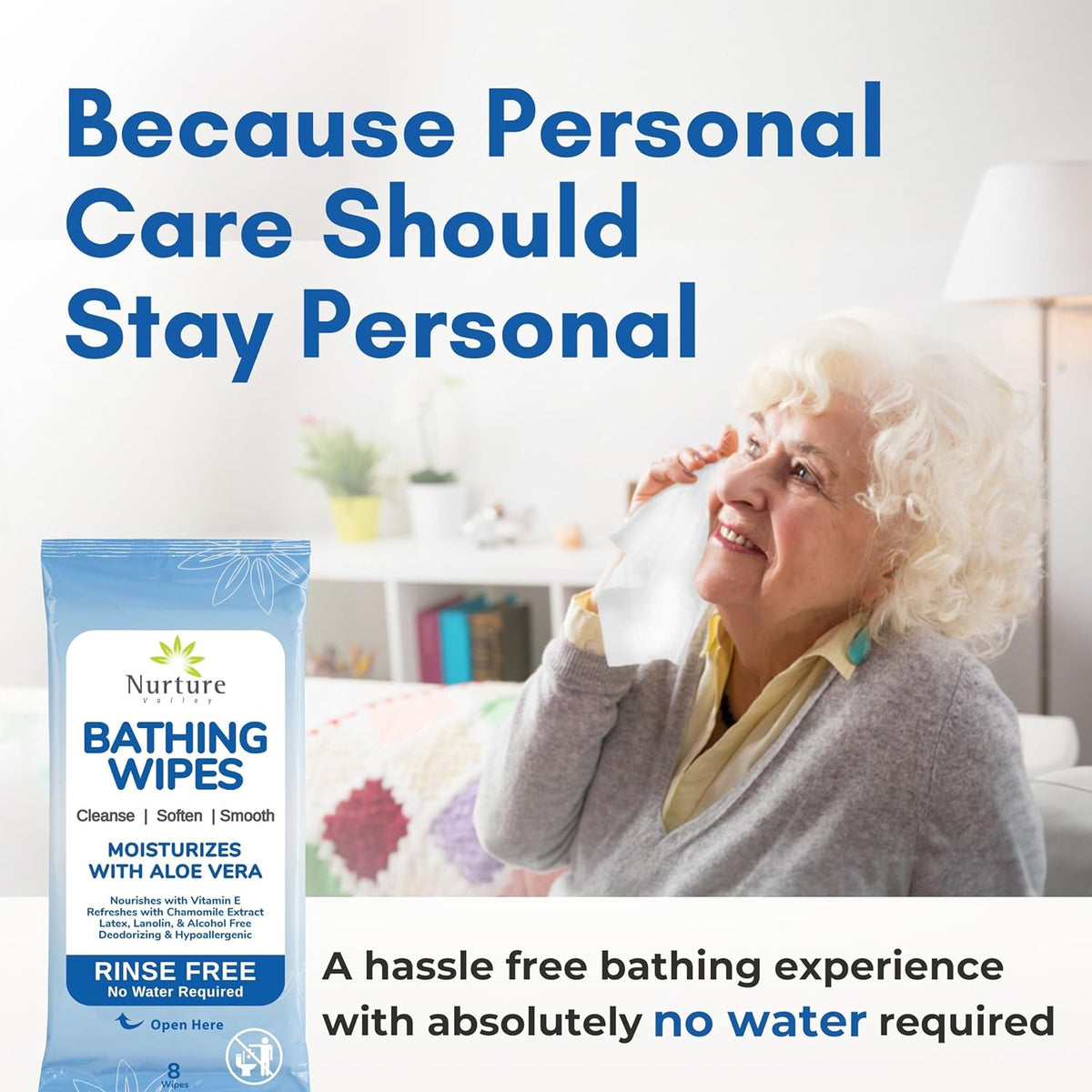 Nurture Rinse Free Bathing Disposable Adult w/Aloe Waterless Care -48 Wipes