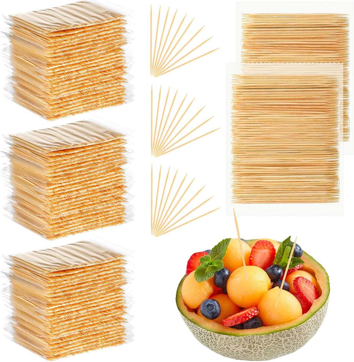 Zhehao 30, 000 Pcs Bamboo Wood Toothpicks Bulk, Round Wooden Tooth Picks, Double Side Point, Independence Pack for Each 100 Pcs, for Teeth Clean, Kitchen Appetizers, Travel Portable Disposable