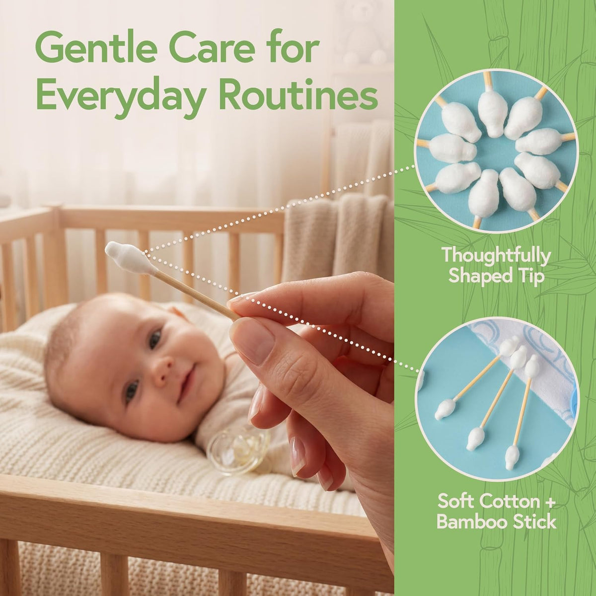 Jenvita 100% Bamboo Cotton Swabs for Ears, 500 Pack, Double-Tipped