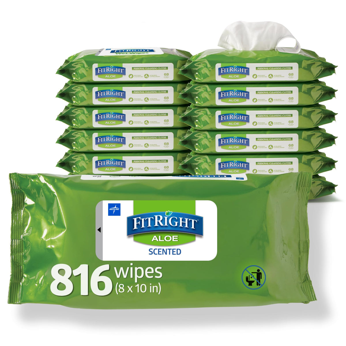 FitRight Personal Cleansing Wipes with Aloe 8x10 Scented 600 Count