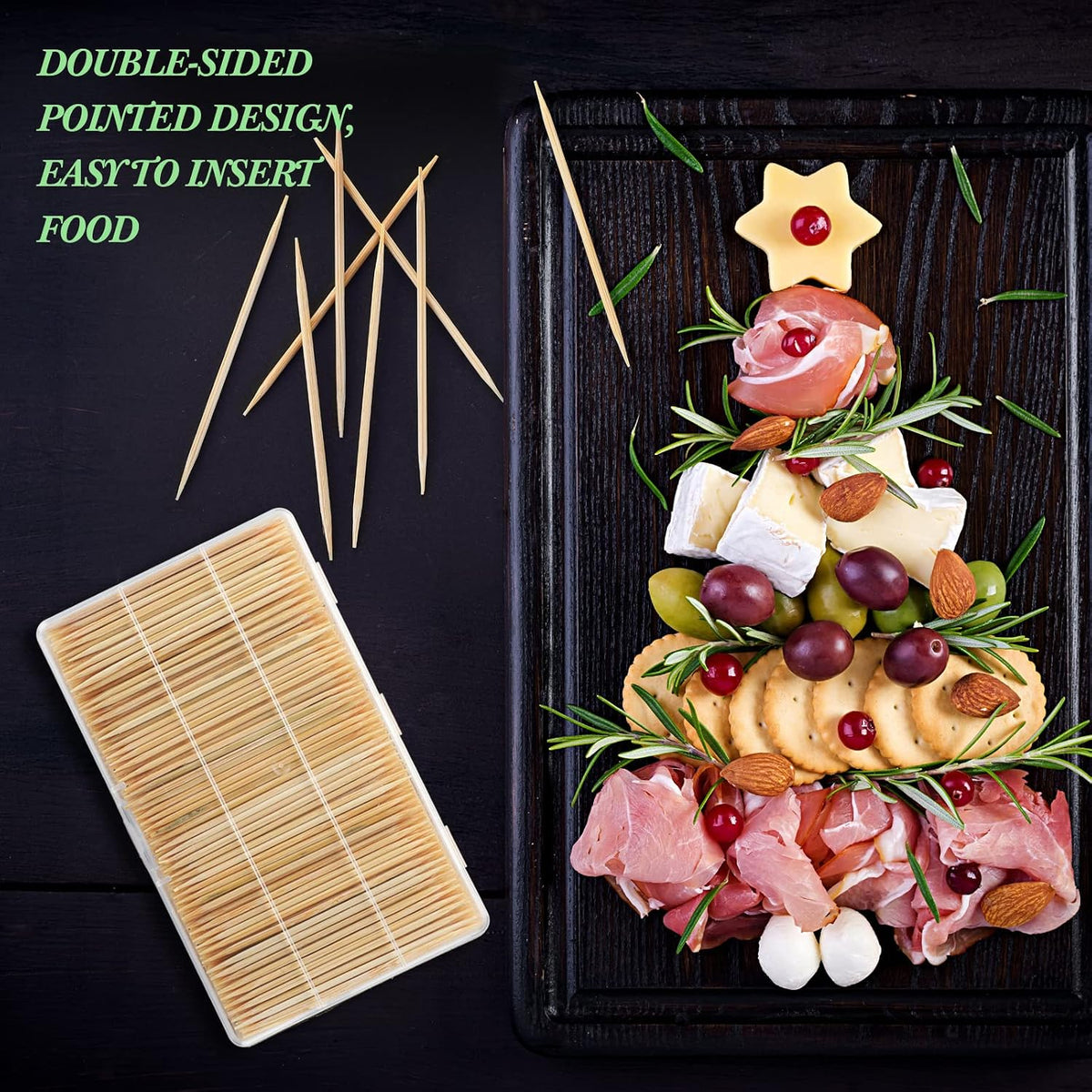 Jerify 12000 Pcs Bamboo Wooden Toothpicks Double Sided for Party Food