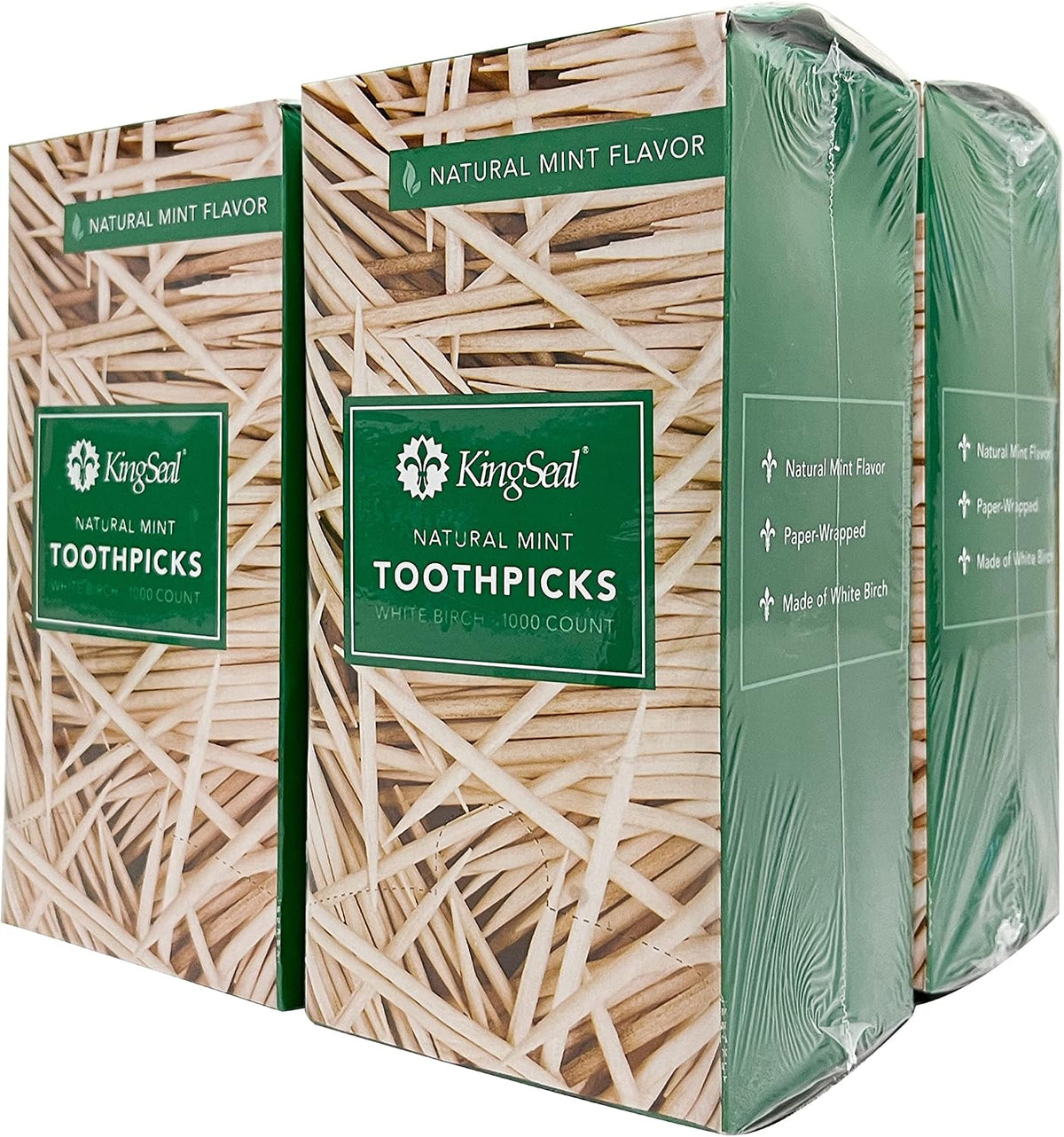 4,000 Count | KingSeal Individually Paper Wrapped MINT Flavored Birch Toothpicks, Eco-Friendly and Compostable, 2.5", Bulk Pack - 4 Boxes x 1000